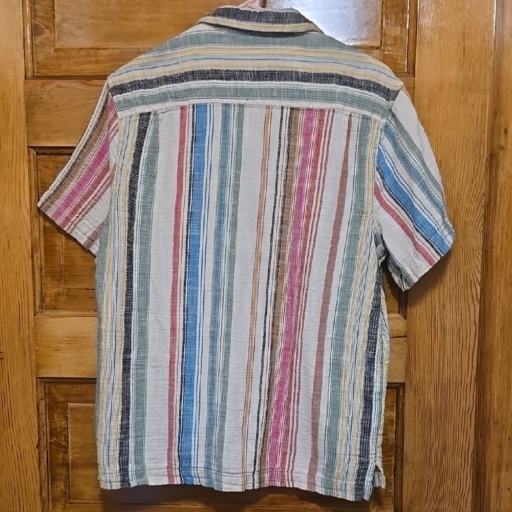 Without Walls Vibrant Red and Blue Short Sleeve Striped Casual Shirt S - Picture 3 of 4